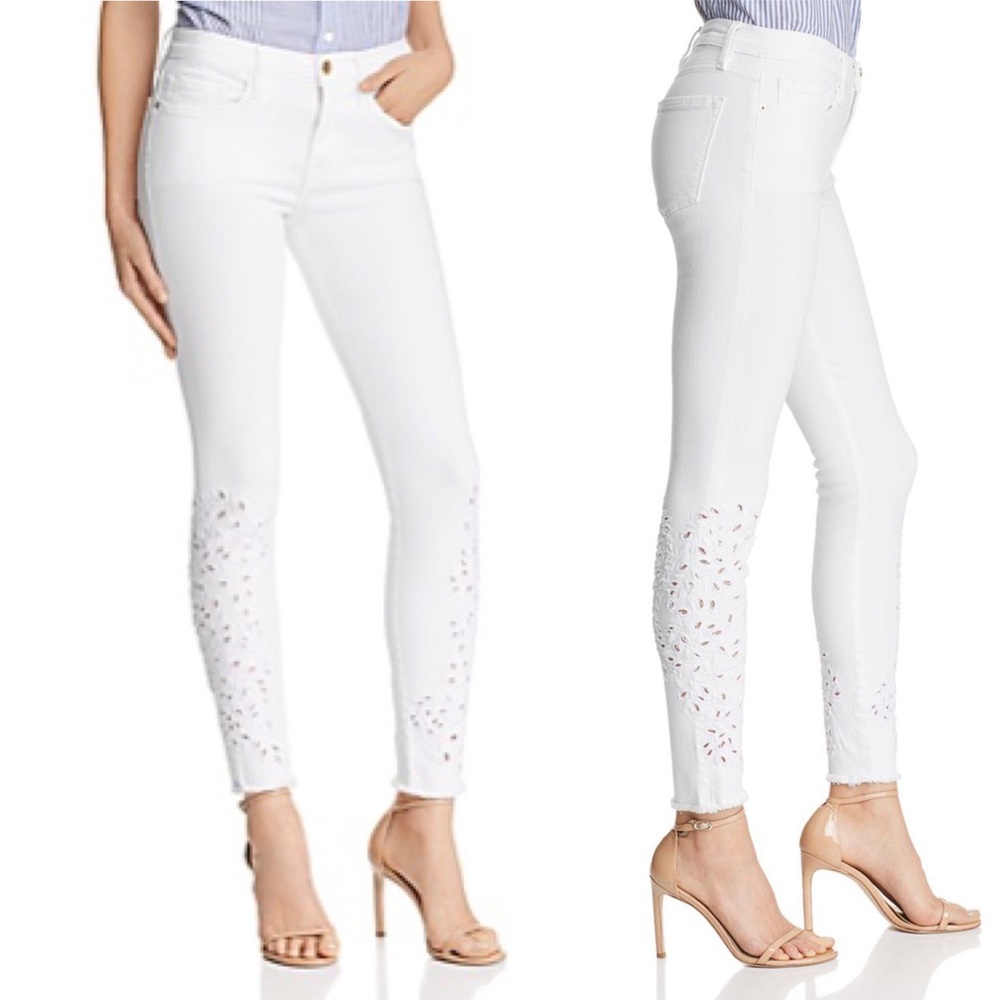 NWT FRAME skinny Jeanne eyelet white denim jean 23